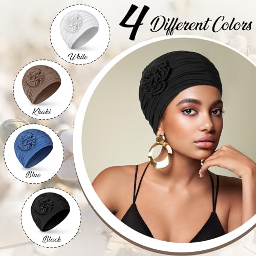 JenPen 4 Pcs Cotton Chemo Headwear for Women Turban Soft Cancer Head Scarf Hats Beanie Elastic Hair Wraps - color: Classic Colors