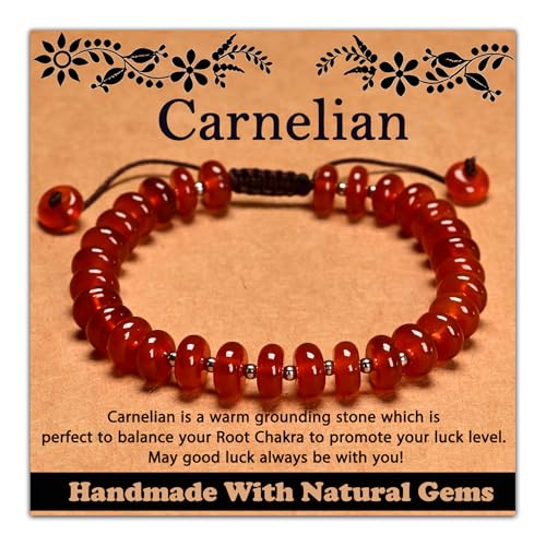 468Handmade Adjustable Natural Gemstone Crystal Bracelet Healing Power Energy Inspirational Gifts with Card for Unisex - color: 09-Carnelian(Luck), size: 5x8mm