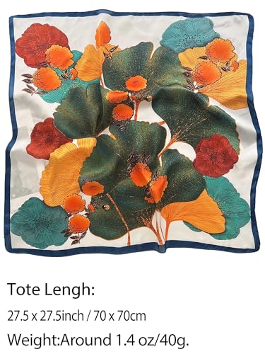Silky Scarf for Women Lightweight Satin Bandanas Neck Hair Wrap For Sleeping Head Scarves 27.5" - color: A1 Blue Golden Ginkgo/27.5"