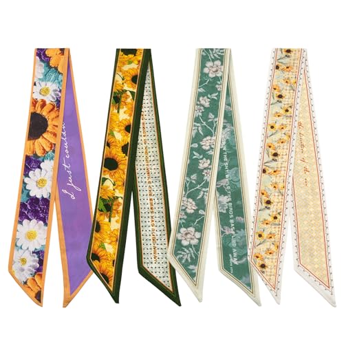 QIUTIMIY 4 Pack Purse Scarf Handbags Skinny Twill Hair Scarves Narrow Neck Scarf Band Women Fashion Accessories Bag Charms - color: Style 2-11