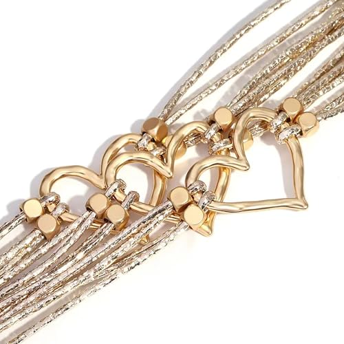 Fesciory Leather Wrap Bracelets for Women, Boho Leopard Multi-Layer Crystal Beads Cuff Bracelet Jewelry - color: Heart(Gold)