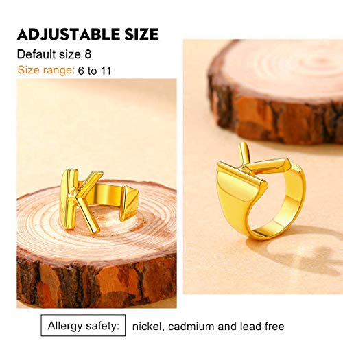 FindChic Customizable Initial Ring Statement 18K Gold Plated Fashion Cuff Rings for Women Alphabet Letter A to Z Resizable Knuckle Ring (with Gift Box) - color: W