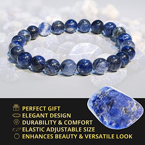 ANAYA AGATE Healing Crystal Bracelet for Women and Men – 8mm Round Beaded Bracelet for Men and Women – Unisex Stretchy Gemstone Bracelet for Healing and Protection - color: Sodalite