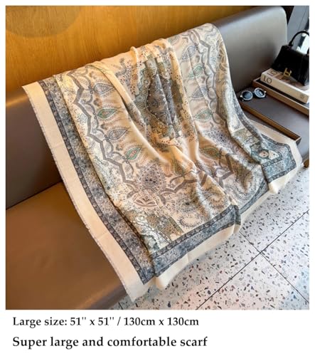 K-Elewon Large Square Scarf 51" Cotton and Linen Hand feel Scarf Fashion Scarves Hair Wrapping Scarfs Neck Scarves for Women - color: H2308