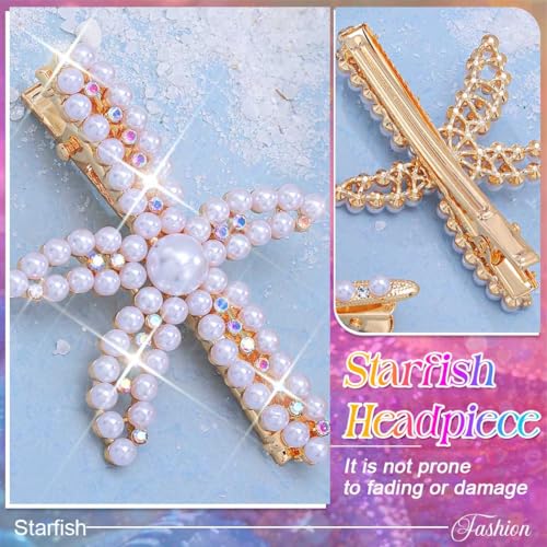 Starfish Hair Clips Gold Pearl Sea Star Hair Barrettes Mermaid Beach Hair Accessories for Women and Girls (Gold) - color: Gold