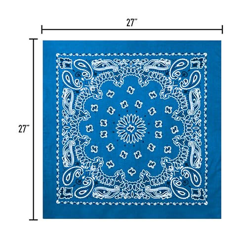 Rothco Trainmen Paisley Bandana 27” x 27” Extra‑Large 100% Cotton Head Wrap Scarf Multi‑Use - color: Royal Blue