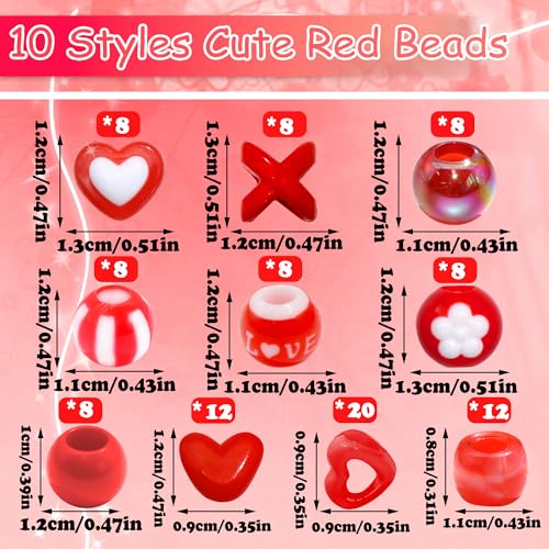 NAISKA 100PCS Red Valentines Hair Beads 10 Styles Loc Jewelry Heart Dreadlock Beads Cute Pony Bead Valentine's Day Braids Accessories for Kids Girls - color: Red