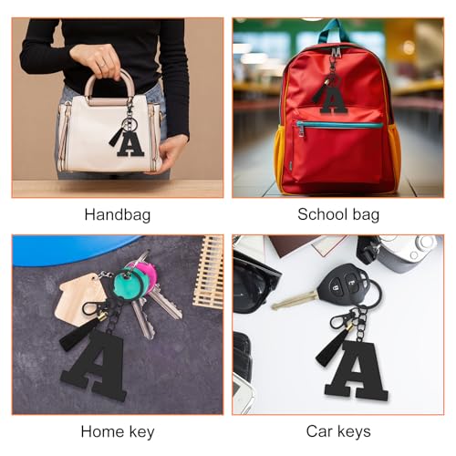 Oubaka Initial Monogram A-Z Keychain for Women, Cute Initial Letter Keychain with Tassel for Handbag Car Key Bag Keyring - color: Black-a