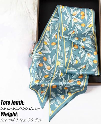 Hioyiwse Head Scarf Hair Neck Scarves For Women Purse Bag Scarfs For Handbags Silky Long Thin Satin Headscarf Fashion - color: B25-green Leaf