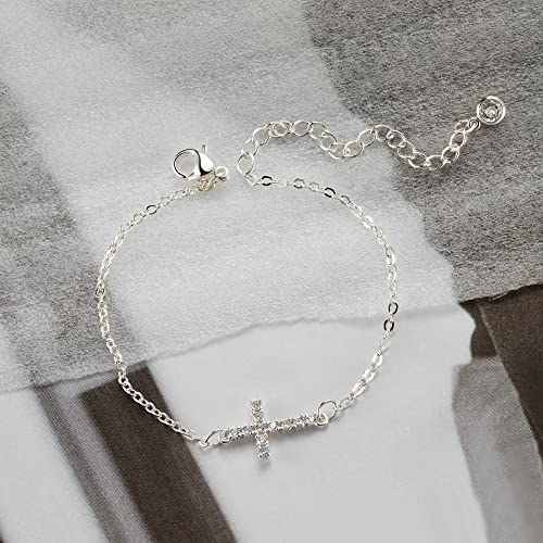 Tewiky Waterproof Gold Bracelets for Women Non Tarnish - Dainty Stack 14K Gold Plated/Sterling Silver Chain Bracelets Set Adjustable Trendy Jewelry for Women - style: silver CZ cross bracelet