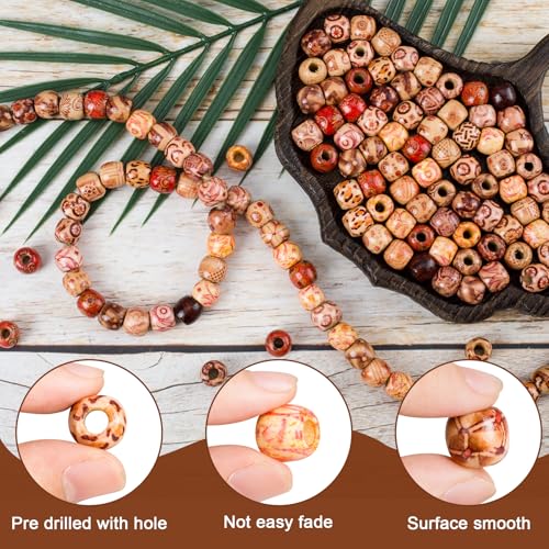 Pndeyo 100pcs Wooden Beads for Crafts, Large Hole Natural Wood Hair Bead, Vintage Wooden Spacer Beads for Macrame Necklace Bracelet DIY Craft Handmade Decor- Wood Color - color: Brown,100pcs,E Style