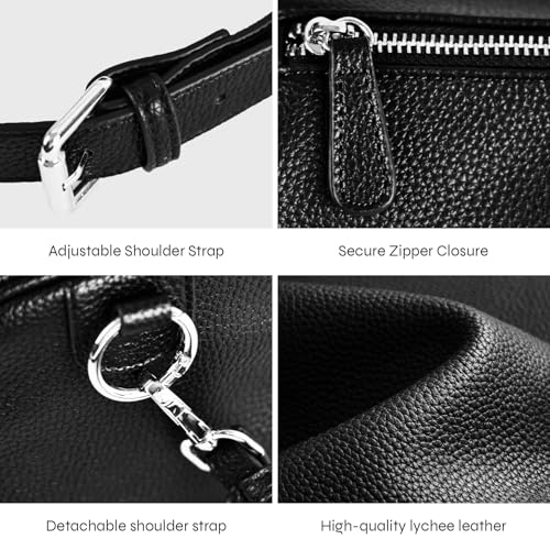 Prite Crossbody Bag for Women Vegan Leather Minimalist Cylinder Shoulder Bag with Adjustable Strap Soft Barrel Purse - color: Black