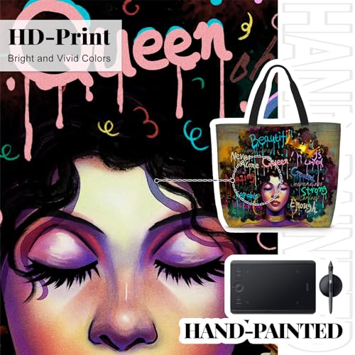 African American Women Tote Bag Black Shoulder Handbag For Women Fit Work Beach Labtops With Zip - color: Black Women 7