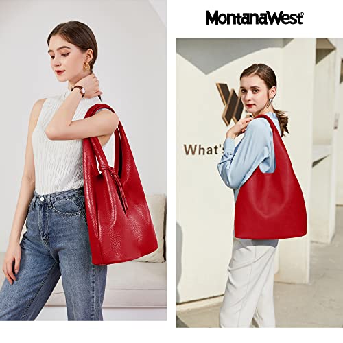 Montana West Slouchy Hobo Bags for Women Soft Designer Shoulder Purses Ladies Top Handle Handbag - color: Pepper Red079