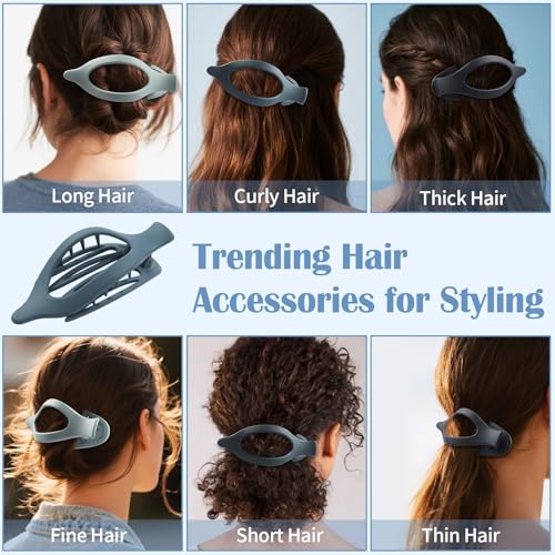 9 Pack Flat Hair Clips for Women, Matte Claw Clips for Thick & Thin Hair (Blue) - color: Blue-Regular