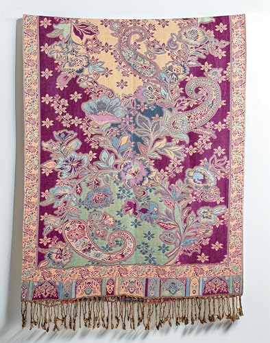 Achillea Elegant Paisley Floral Pashmina Shawl and Wrap – Boho Rave Scarf for Festival, Travel & Everyday Wear - color: Purple Turquoise