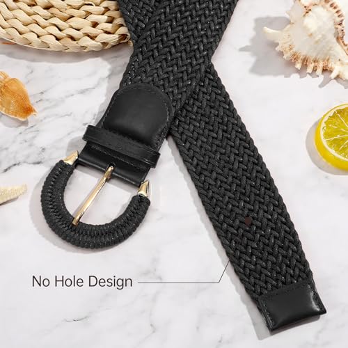 SANSTHS Women Wide Woven Belt for Dresses Fashion Rattan Braided Waist Belt Straw Raffia Boho Belt for Jeans - color: D-black, size: Fits waist size 30"-34"