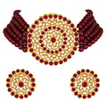 Aheli Pearl Diamond Choker Necklace & Round Earrings Gift for Women Indian Traditional Bollywood Fashion Bharatanatyam jewellery set - color: Maroon 1