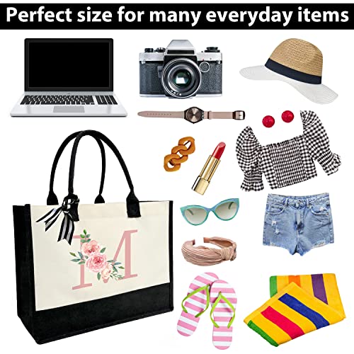 Initial Canvas Tote Bag for Women, Beach Bag with Inner Zipper Pocket Personalized Gifts for Wedding, Birthday | Initial - color: M