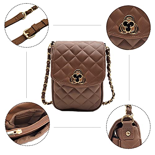 Phone Crossbody Bags for Women Small Vegan Leather Mini Shoulder Wallet Card Quilted Purse - color: C - Brown & Gold