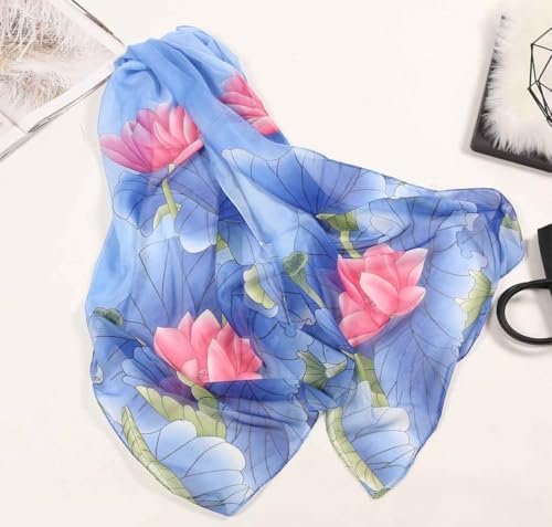 Xyueanlo Women's Chiffon Scarf Lightweight Scarves Fashion Elegant Floral Print Scarfs Shawls - color: Blue