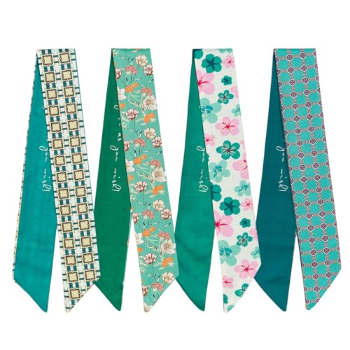 QIUTIMIY 4 Pack Purse Scarf Handbags Skinny Twill Hair Scarves Narrow Neck Scarf Band Women Fashion Accessories Bag Charms - color: Style 12