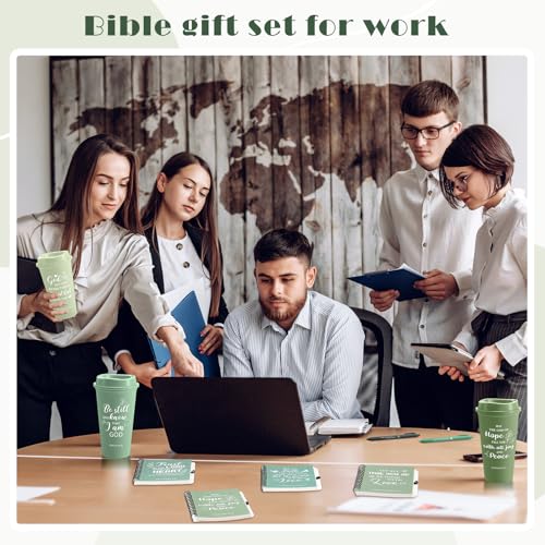 Skylety 12 Set/ 48 Pcs Christian Gifts for Women Men Religious Gift Set 16 oz Bible Scripture Cups with Lids Mini Spiral Notebooks Pens Keychains for Mother Father Birthday(Green Gradient) - color: Green Gradient