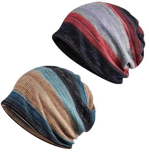 Women's Slouchy Beanie Cap Chemo Headwear Hats Scarf - color: B - Red Khaki