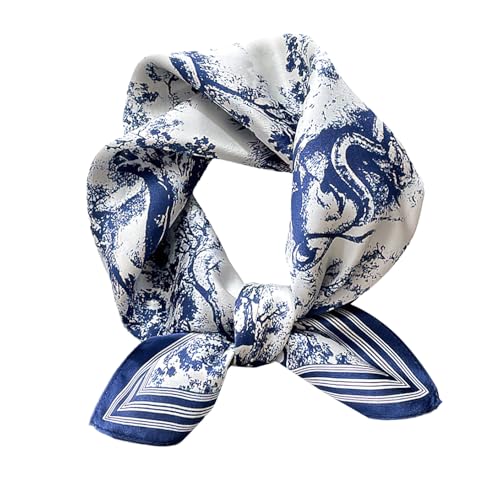 MEISEE 100% Pure Mulberry Silk Scarf 21" Square Scarf Neckerchief Headscarf Breathable Lightweight for Women Gift Packed - color: M3 Blue White
