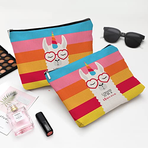 Cute Makeup Bag for Purse Canvas Waterproof Funny Cosmetic Bags for Women Zipper Travel Toiletry Pouch-Alpaca Makeup Bags-Rainbow - color: Alpaca Makeup Bags-Rainbow