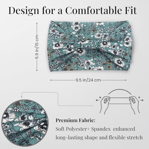 Wide Headbands for Women Non Slip Stylish Knotted Bandana Headhand Boho Head Bands African Head Wraps Yoga Workout Hair Wrap Accessories 4 Pack - color: 4 Pack Wide Headbands Flower Style 12