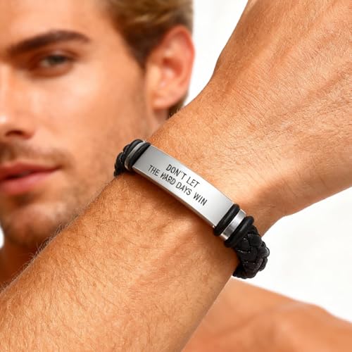Dont Let The Hard Days Win Bracelet for Women Men Adjustable Engraved Bracelet Motivational Inspirational Bracelets Inspirational Little Words Project Gifts for Hard Times Jewelry Gift for Women Men - color: B: Silver