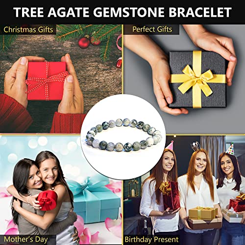 ANAYA AGATE Healing Crystal Bracelet for Women and Men – 8mm Round Beaded Bracelet for Men and Women – Unisex Stretchy Gemstone Bracelet for Healing and Protection - color: Tree Agate