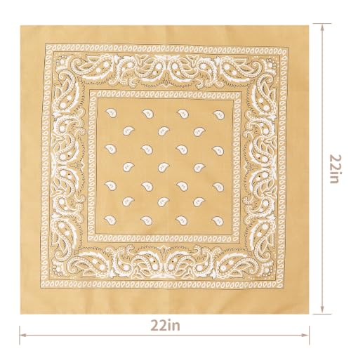 Jeatonge 20 Pcs Bandanas Paisley Headbands Bandana for Women Men Head Scarf Handkerchief 22x22 inch - color: 20pcs Khaki
