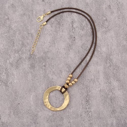 JAOYU Bohemian Necklaces for Women Leather Necklace Wood Pendant Choker Long Brown Necklace Chunky Circle Boho Hippie Jewelry - style: Bohemian Choker Necklaces Women