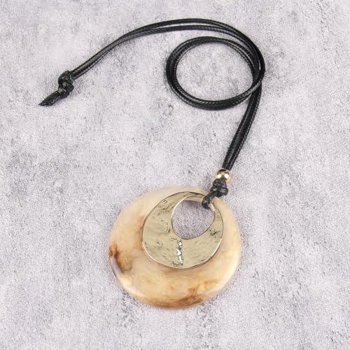 Bohemian Women's Leather Long Pendant Necklace Sweater necklace Adjustable Retro Woven Handmade Jewelry - color: Light brown circle