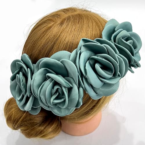 Sanrich Women's Brooches 4pcs Rose Flower Hair Clip Mexican Hair Flowers Clips Hairpin Brooch Tea Party Hats Headpieces (aqua blue) - color: aqua blue