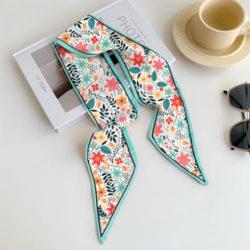 Head Hair Scarf Neck Silk Feeling Scarves Long Thin Satin Fashion Handbag Cute Decoration Women Girls 59 * 6.7'' - color: O-10-red Flower