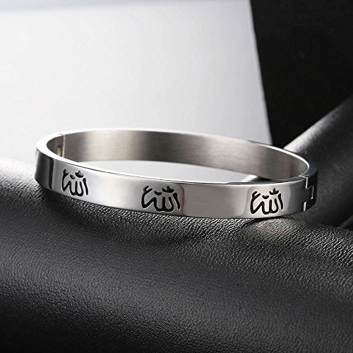 U7 Allah Necklace for Women/Men, 18K Gold Plated Square/Oval/Coin/Heart/Crescent Moon Islamic Pendant Necklace Muslim Jewelry with Chain - color: 10.Bangle Stainless