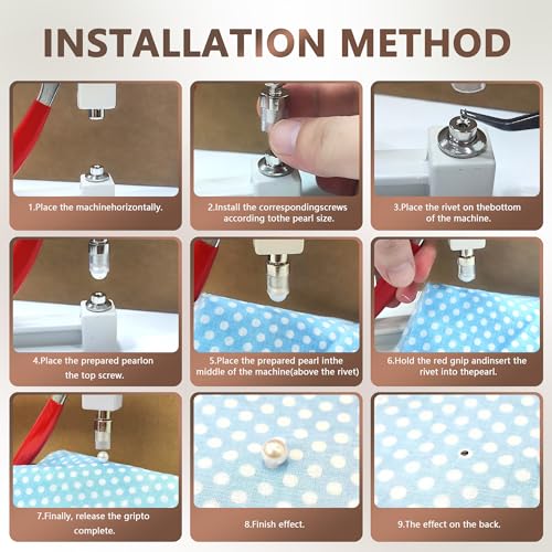 Pearl Setting Machine Hand Press Tools 2 Boxes White No Holes Pearl Beads with Rivet Studs Screw Heads L Hexagon Wrench for Decorating Clothes Hat Trousers Dresses Bag Hair Band DIY Crafts (White) - color: White