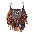 Women’s Genuine Leather Crossbody Belt Bag with Fur Fringe, Braided Bead Handcrafted Design, Clip-On Hip Fanny Pack with Jeans Loop, (J2400LB, Brown) - color: J2400LB-Brown