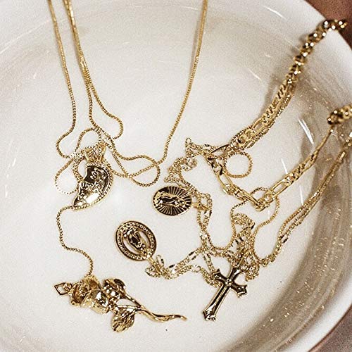 6PCS Layered Gold Necklaces for Women Trendy, 18K Gold Plated Cross Pendant Necklace Set, Vintage Chunky Gold Necklace Stack for Women Jewelry Gifts - style: Layered Cross Necklace A