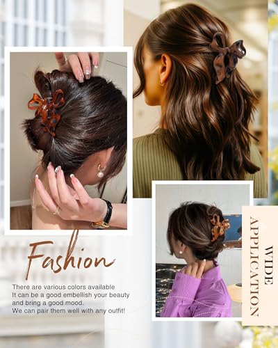 4 PCS Bow Hair Clips Bow Claw Clip for Women, Large Hair Claw Clips for Thin Thick Hair (Leopard(Deep coffee+light yellow+orange+light gray)) - color: Leopard(Deep coffee+light yellow+orange+light gray)