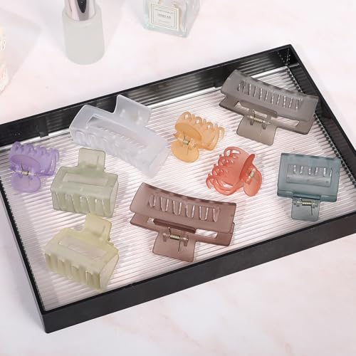 CHANDAT Medium Claw Hair Clips Set for Women - 3 Styles, 9PCS Rectangle Hair Clips for Thick Hair, Square Clips for Thin Hair - Ice Cream - color: Ice Cream