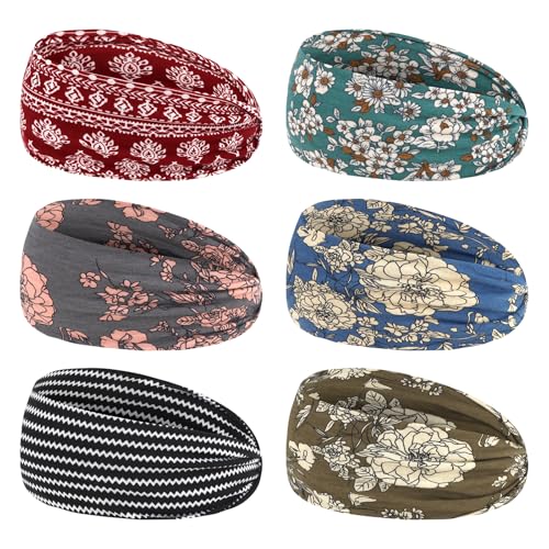 YARIEW 6Pcs Headbands Paisley Bandanas Head Bands Sweat Band Hair Wrap Headwrap Fashion Boho Wide Thick Workout Yoga Elastic Headbands Mens Cooling Running Sports Headband Sweatbands for Women and Men - color: Multi-colored-4