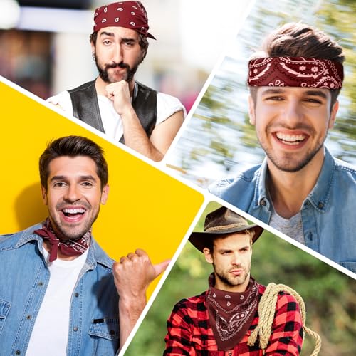 PLULON Bandanas for Men Women 4/12/24/30 Pack, Paisley Pattern Bandana Bulk Headbands Handkerchief Face Mask 100% Polyester - color: Burgundy