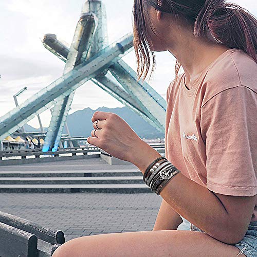 Wowanoo 3Pack Leather Cuff Bracelet Set Multilayer Wrap Bracelet Crystal Feather Tree Bracelet Magnetic Clasp Bracelet for Women - color: Grey