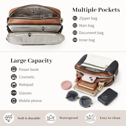 Crossbody Purse for Women Small Crossbody Bags Trendy Vegan Leather with Adjustable Shoulder Straps Gift for Mother Wife Mom - color: Beige With Brown