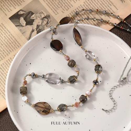 FULU AUTUMN Long Necklaces for Women Trendy Long Chunky Beaded Necklace Boho Fashion Costume Jewelry Mothers Day Gifts for Her - color: Grey