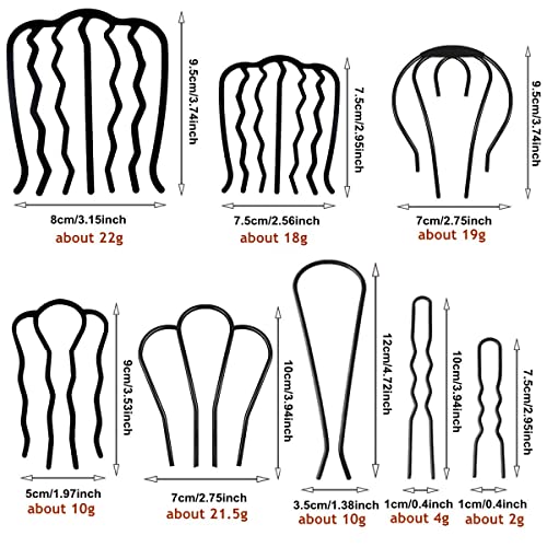 8 Piece Hair Side Combs U Hair Pins Hair Fork Clip Hair Stick for Updo Bun, U Shaped Teeth Hair Combs for Vintage Hairstyle Hair Accessories